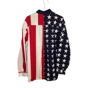 Patriotic American Flag Mens Long Sleeve Button Down Large Sun River Cotton